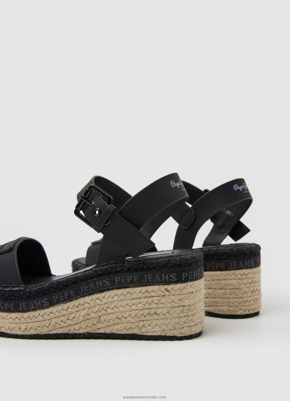 Women Black Pepe Jeans Witney Brand Wedge Sandals 60J40643 - Image 4