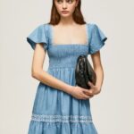 Women Blue Pepe Jeans Embroidered Denim Dress 60J40164