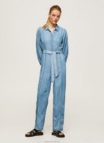 Women Blue Pepe Jeans Long Jumpsuit With Belt Detail 60J40192 - Image 2