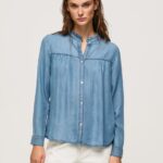 Women Blue Pepe Jeans Regular Fit Shirt With Mao Collar 60J40351