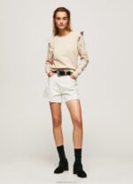 Women Buff Pepe Jeans Frilled Cotton Jumper 60J40284 - Image 2