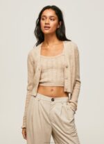 Women Buff Pepe Jeans Openwork V Neck Cardigan 60J40243 - Image 3