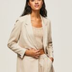 Women Buff Pepe Jeans Plain Blazer With Shoulder Pads 60J40134
