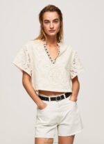 Women Buttermilk Pepe Jeans Decorative Openwork Detail Blouse 60J40327 - Image 3