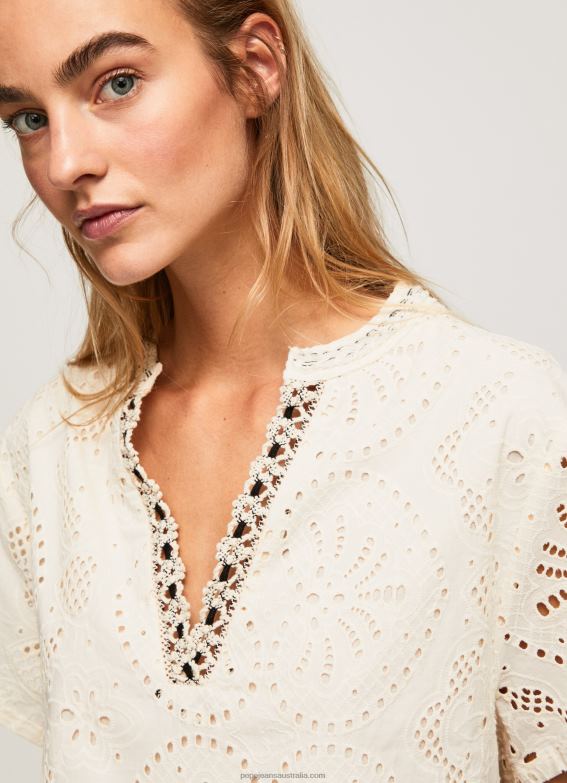 Women Buttermilk Pepe Jeans Decorative Openwork Detail Blouse 60J40327 - Image 4