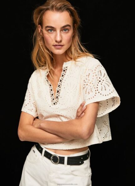 Women Buttermilk Pepe Jeans Decorative Openwork Detail Blouse 60J40327