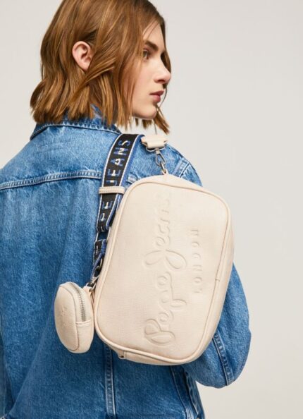 Women Buttermilk Pepe Jeans Embossed Logo Maxi Crossbody Bag 60J40712