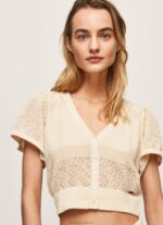 Women Buttermilk Pepe Jeans Fine Knit Openwork Cardigan 60J40265
