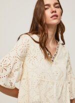 Women Buttermilk Pepe Jeans Padma Dress With Openwork Details 60J40152 - Image 3