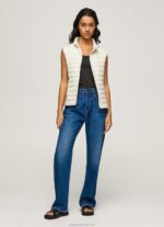 Women Buttermilk Pepe Jeans Rubber Patch Logo Padded Waistcoat 60J40132 - Image 2