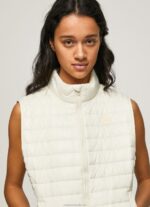 Women Buttermilk Pepe Jeans Rubber Patch Logo Padded Waistcoat 60J40132 - Image 3