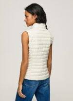Women Buttermilk Pepe Jeans Rubber Patch Logo Padded Waistcoat 60J40132 - Image 4