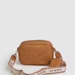 Women Camel Pepe Jeans Embossed Logo Maxi Crossbody Bag 60J40714