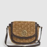 Women Caramel Pepe Jeans Woven Straw Crossbody Bag 60J40742