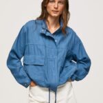 Women Chambray Pepe Jeans Relaxed Fit Linen Jacket 60J40128