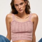 Women Cloudy Pink Pepe Jeans Knit Straps Top 60J40247