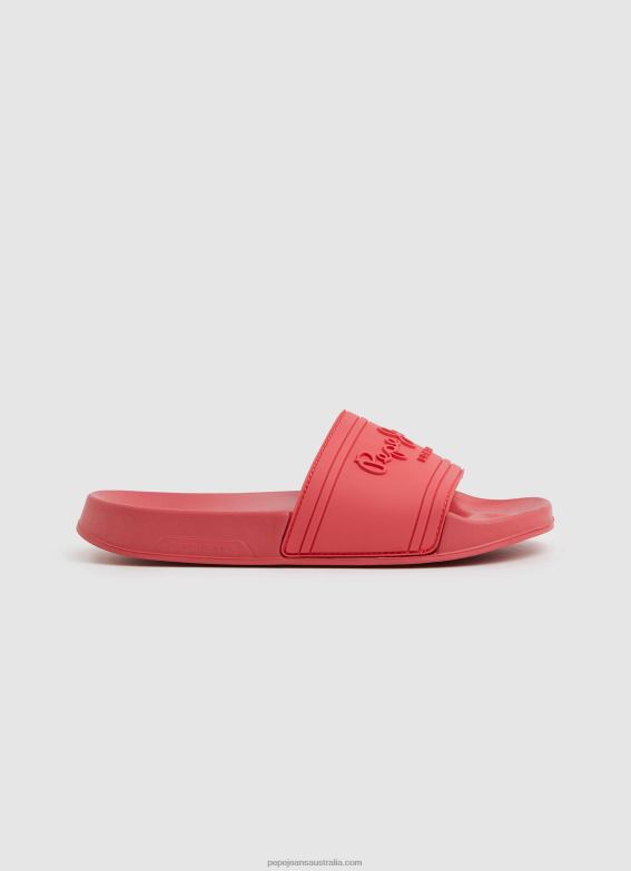 women_coral_pepe_jeans_slider_logo_beach_flip_flops_60j40684.jpg Women Coral Pepe Jeans Slider Logo Beach Flip Flops 60J40684 - Image 1