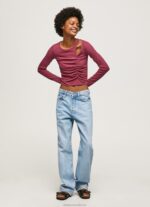 Women Dark Blush Pepe Jeans Asymmetrical Long Sleeve T-Shirt 60J40425 - Image 2