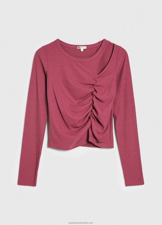 Women Dark Blush Pepe Jeans Asymmetrical Long Sleeve T-Shirt 60J40425 - Image 5