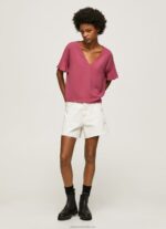 Women Dark Blush Pepe Jeans Crepe Top With Frills On Sleeves 60J40375