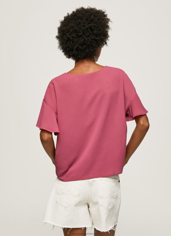 Women Dark Blush Pepe Jeans Crepe Top With Frills On Sleeves 60J40375 - Image 4