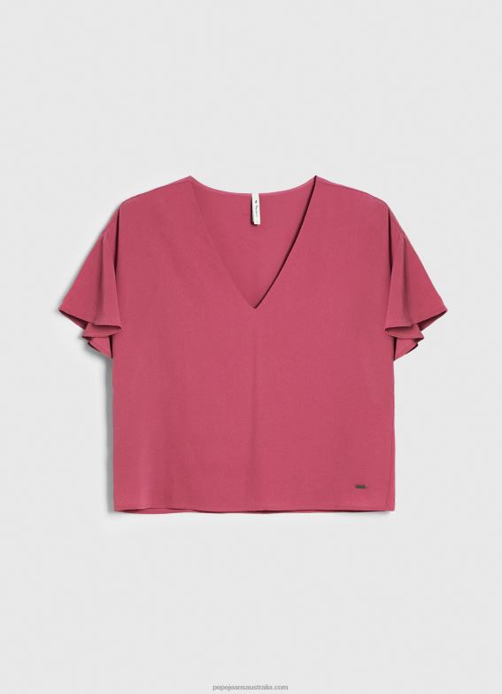 Women Dark Blush Pepe Jeans Crepe Top With Frills On Sleeves 60J40375 - Image 5