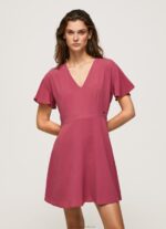 Women Dark Blush Pepe Jeans V Neck Short Dress 60J40196 - Image 2