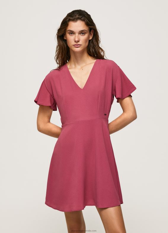 Women Dark Blush Pepe Jeans V Neck Short Dress 60J40196 - Image 2