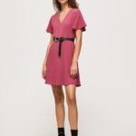 Women Dark Blush Pepe Jeans V Neck Short Dress 60J40196
