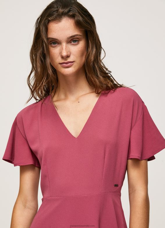 Women Dark Blush Pepe Jeans V Neck Short Dress 60J40196 - Image 3