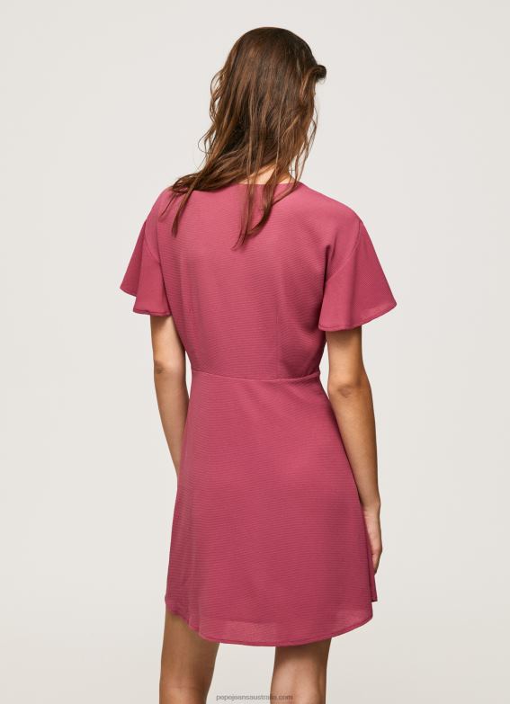 Women Dark Blush Pepe Jeans V Neck Short Dress 60J40196 - Image 4