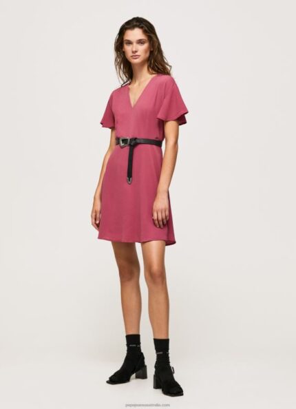 Women Dark Blush Pepe Jeans V Neck Short Dress 60J40196