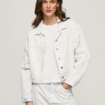 Women Denim Pepe Jeans Cracking Effect Denim Jacket 60J4095