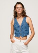 Women Denim Pepe Jeans Cropped Fit Denim Waistcoat 60J40319 - Image 5