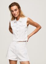 Women Denim Pepe Jeans Embroidered Flower Denim Waistcoat 60J40130 - Image 3