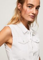 Women Denim Pepe Jeans Embroidered Flower Denim Waistcoat 60J40130 - Image 4