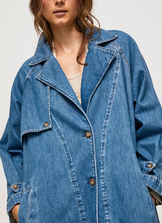 Women Denim Pepe Jeans Oversized Denim Trench Coat 60J40108 - Image 3