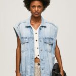Women Denim Pepe Jeans Oversized Fit Denim Waistcoat 60J40131