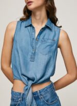 Women Denim Pepe Jeans Regular Fit Sleeveless Shirt 60J40368 - Image 3