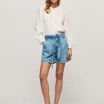 Women Denim Pepe Jeans Striped Print Denim Shorts 60J40478