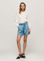 Women Denim Pepe Jeans Striped Print Denim Shorts 60J40478