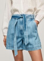Women Denim Pepe Jeans Striped Print Denim Shorts 60J40478 - Image 3