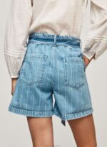 Women Denim Pepe Jeans Striped Print Denim Shorts 60J40478 - Image 4