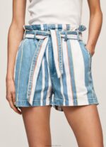 Women Denim Pepe Jeans Striped Print Denim Shorts 60J40493 - Image 3