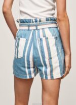 Women Denim Pepe Jeans Striped Print Denim Shorts 60J40493 - Image 5