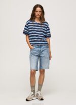 Women Dulwich Pepe Jeans Faded-Striped Cotton T-Shirt 60J40413 - Image 2
