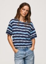 Women Dulwich Pepe Jeans Faded-Striped Cotton T-Shirt 60J40413 - Image 3
