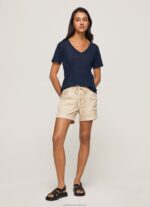 Women Dulwich Pepe Jeans Linen V-Neck T-Shirt 60J40467 - Image 2