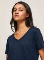Women Dulwich Pepe Jeans Linen V-Neck T-Shirt 60J40467 - Image 3