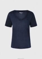 Women Dulwich Pepe Jeans Linen V-Neck T-Shirt 60J40467 - Image 5